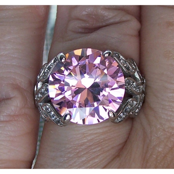 STAINLESS STEEL Huge Simulated Pink Sapphire Ring - Picture 3 of 12